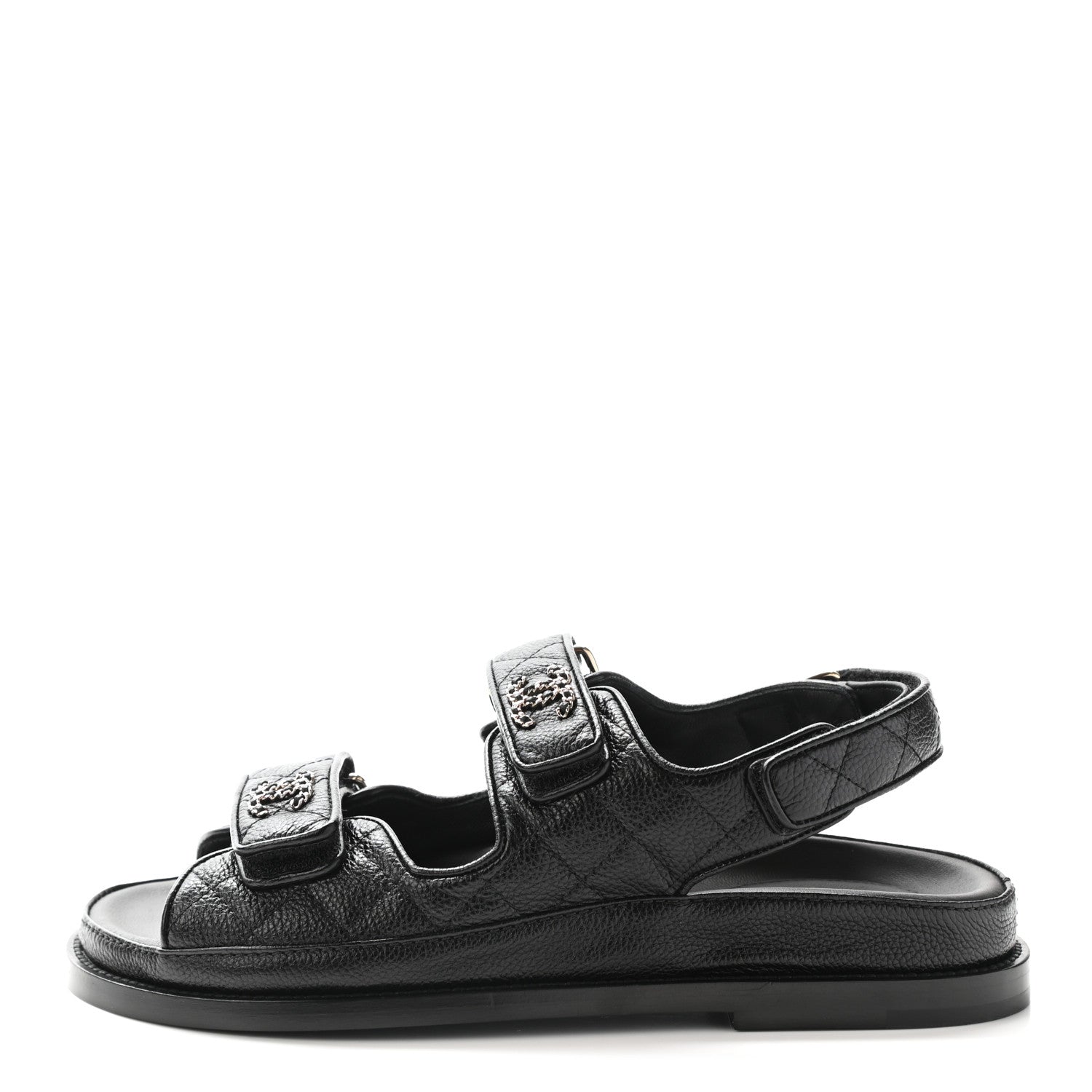 Chanel Grained Calfskin Velcro Dad Sandals 36.5 Black 1 of 8