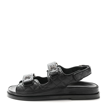 Chanel Grained Calfskin Velcro Dad Sandals 36.5 Black 1 of 8
