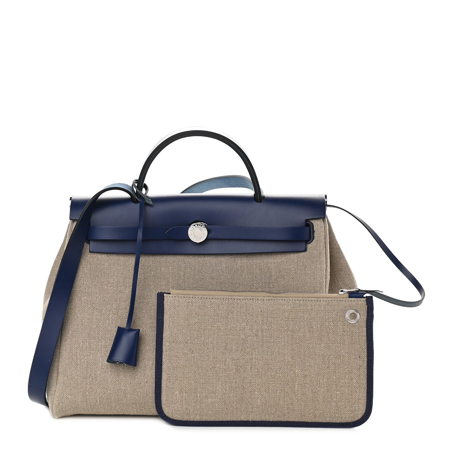 Hermes Military Toile Vache Hunter Herbag Zip Retourne 31 PM Bleu De France Ecru 1 of 8