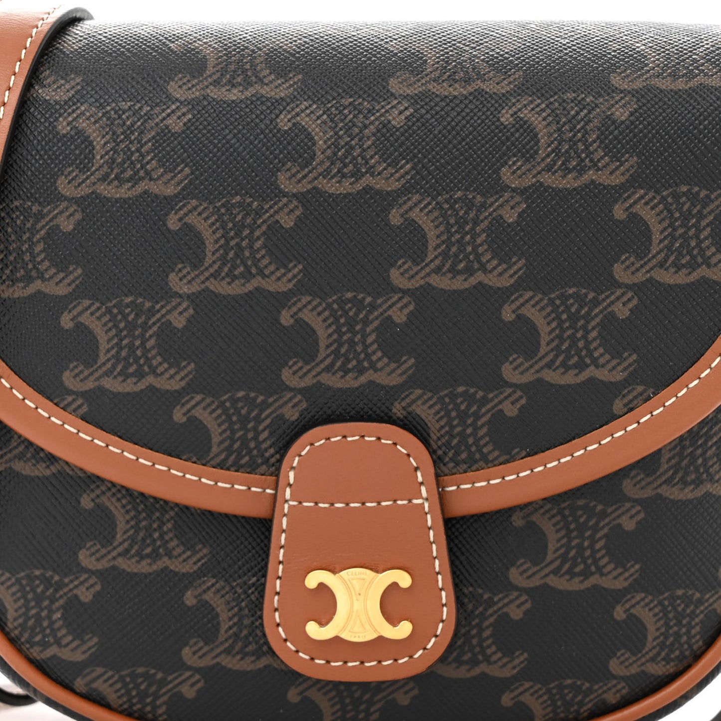 Canvas Calfskin Triomphe Mini Besace Tan