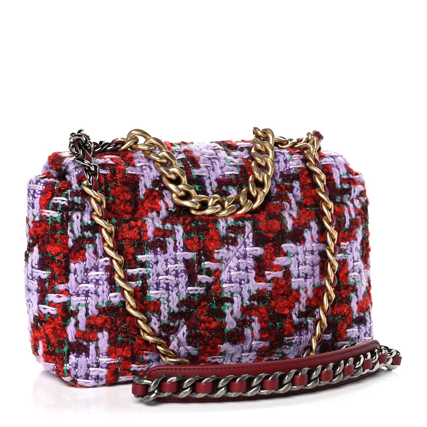 Tweed Quilted Medium Chanel 19 Flap Red Purple Green