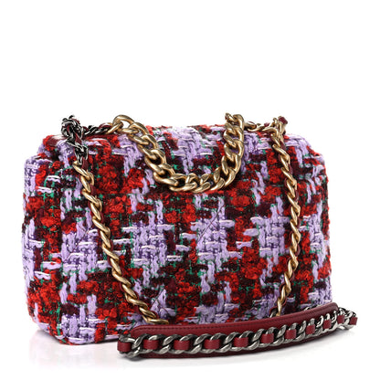 Chanel Tweed Quilted Medium Chanel 19 Flap Red Purple Green 3 of 11