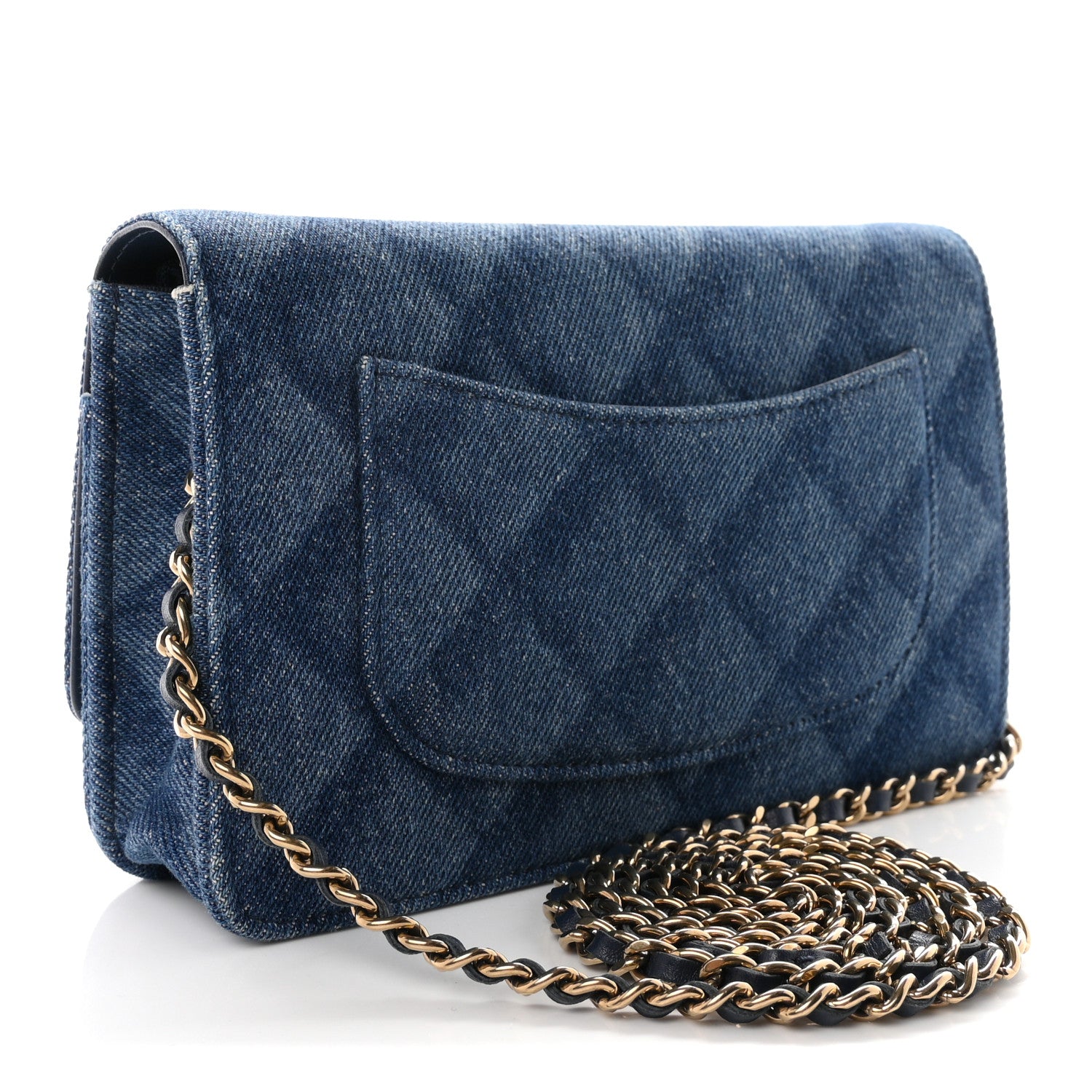 Chanel Denim Printed Wallet On Chain WOC Dark Blue 2 of 10