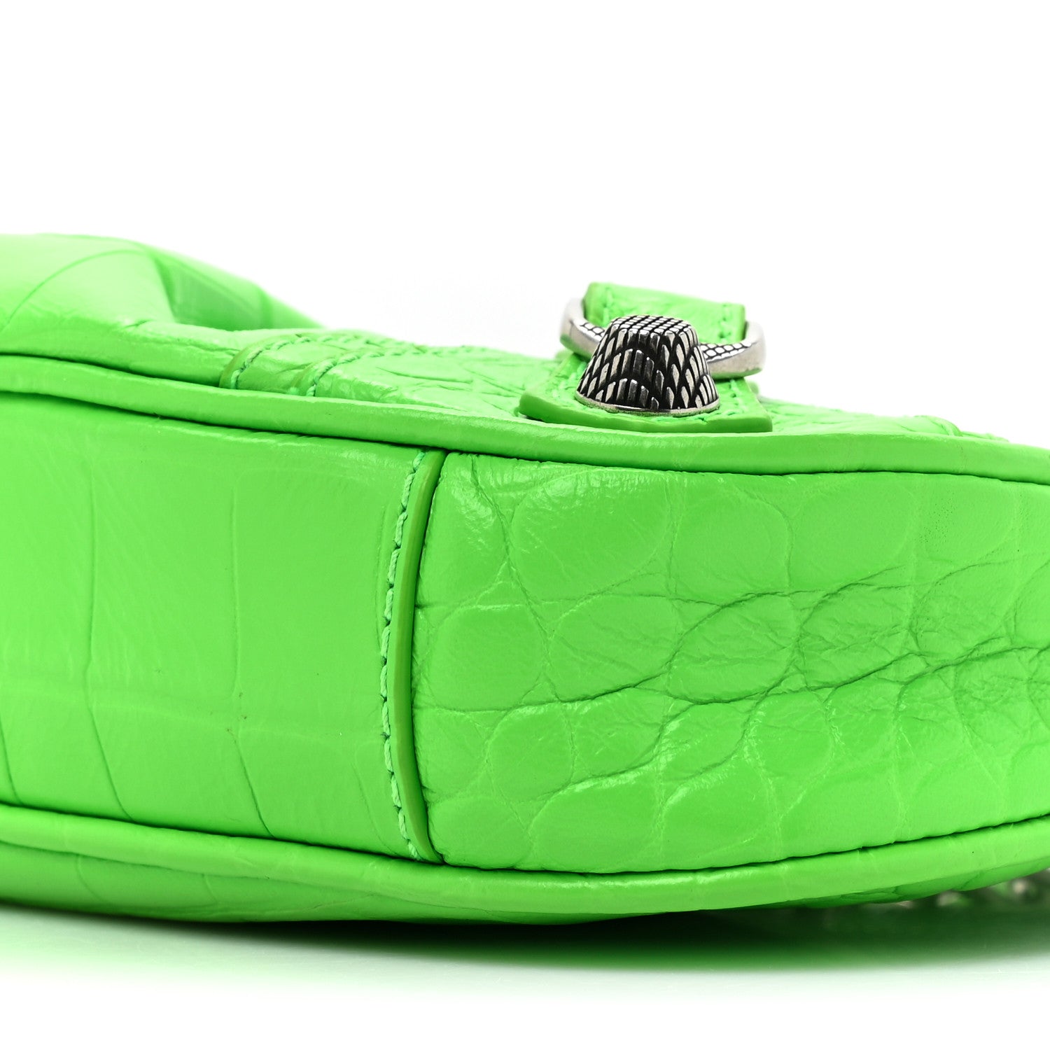 Balenciaga Extra Supple Calfskin Crocodile Embossed Le Cagole Mini Purse With Chain Acid Green 9 of 12