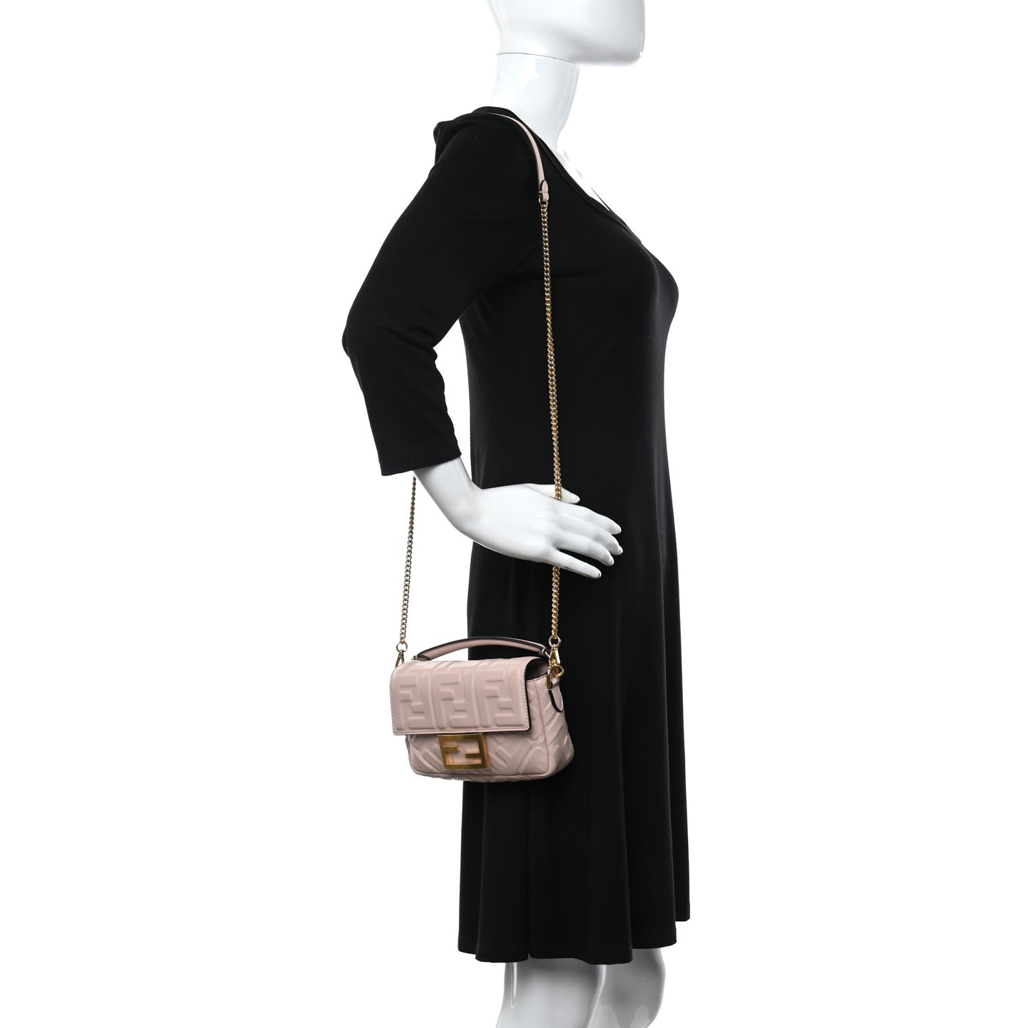 Nappa FF 1974 Embossed Mini Baguette Rosa Quarzo