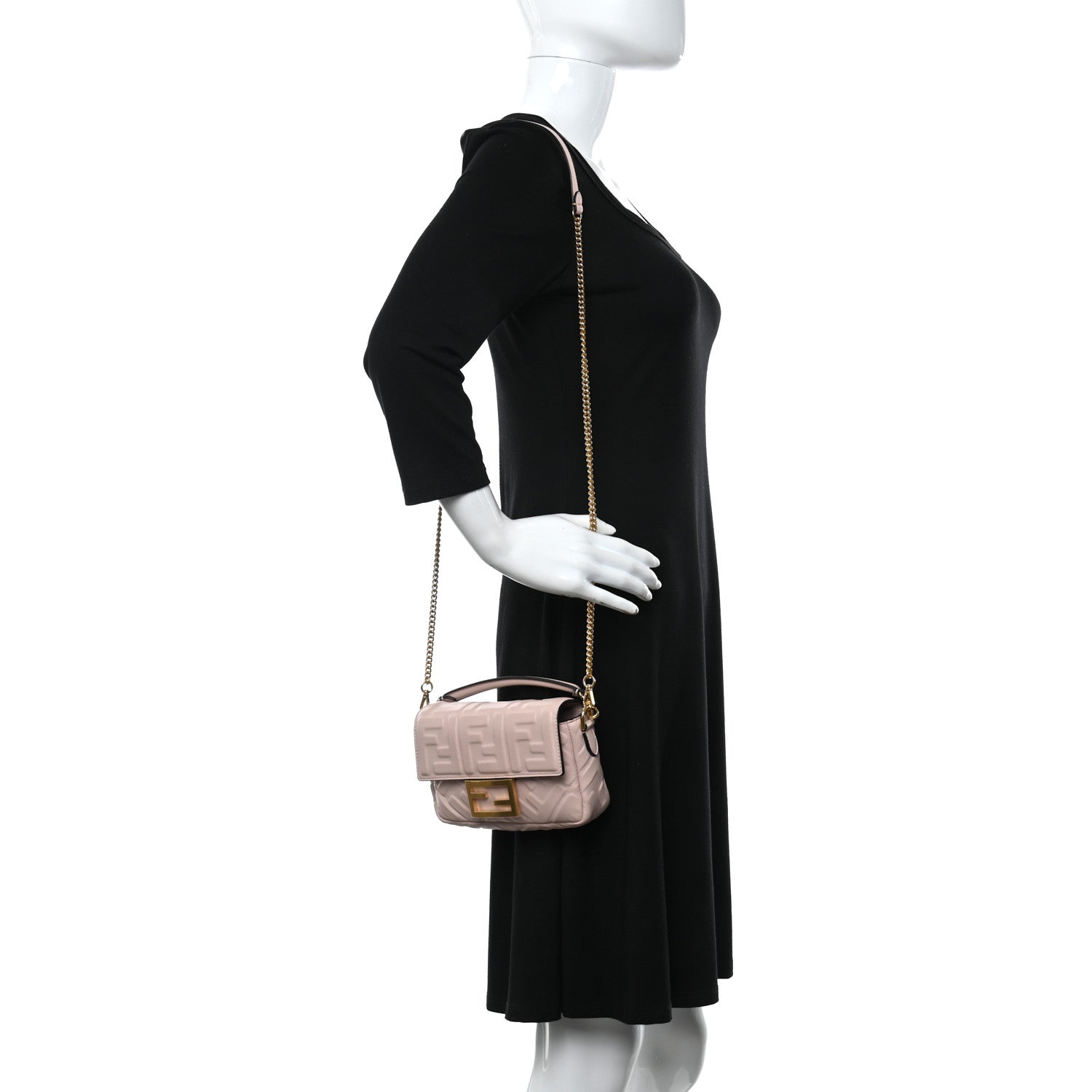 Fendi Nappa FF 1974 Embossed Mini Baguette Rosa Quarzo 2 of 9