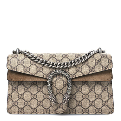 Gucci GG Supreme Monogram Suede Crystal Small Dionysus Shoulder Bag Beige Ebony Taupe 7 of 10