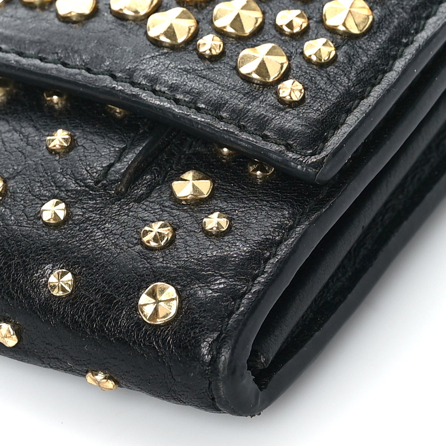 Calfskin Studded Skull Wallet on Chain Black