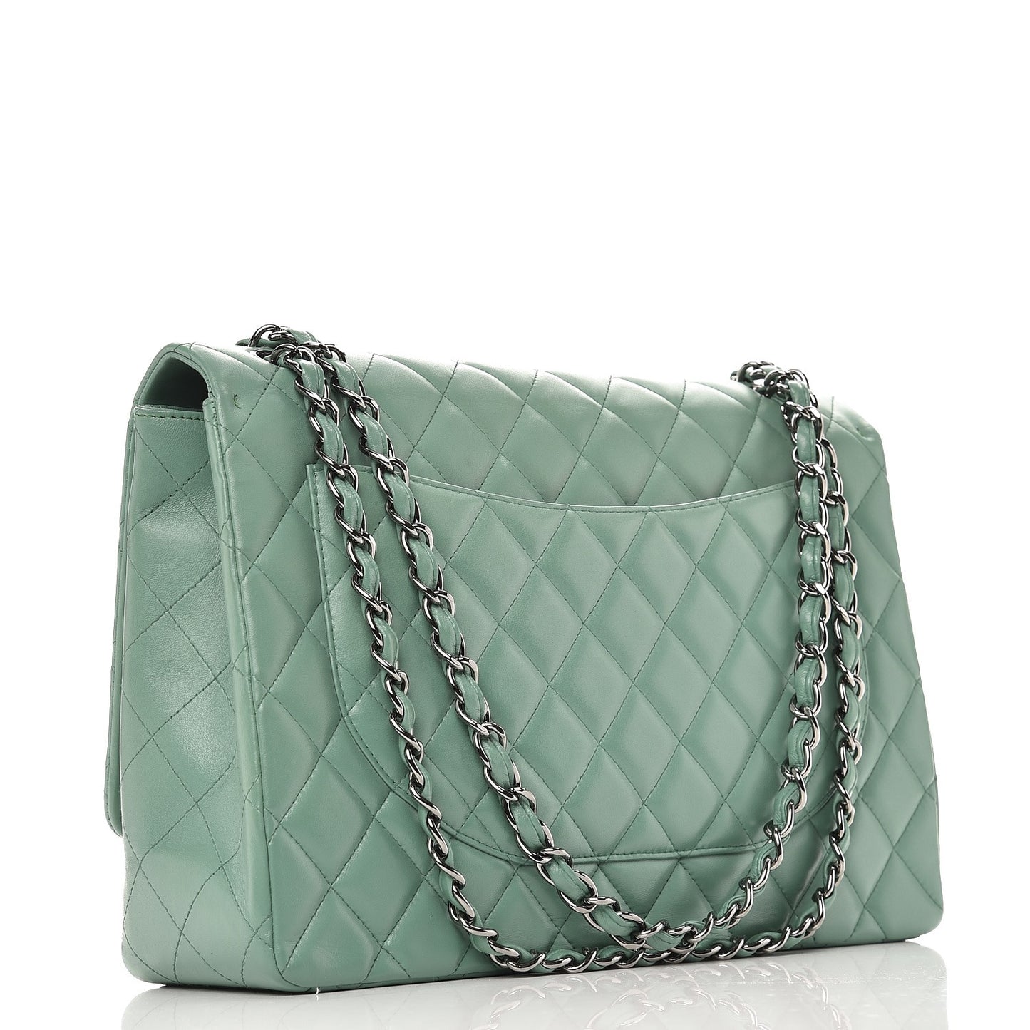Lambskin Quilted Maxi Single Flap Green