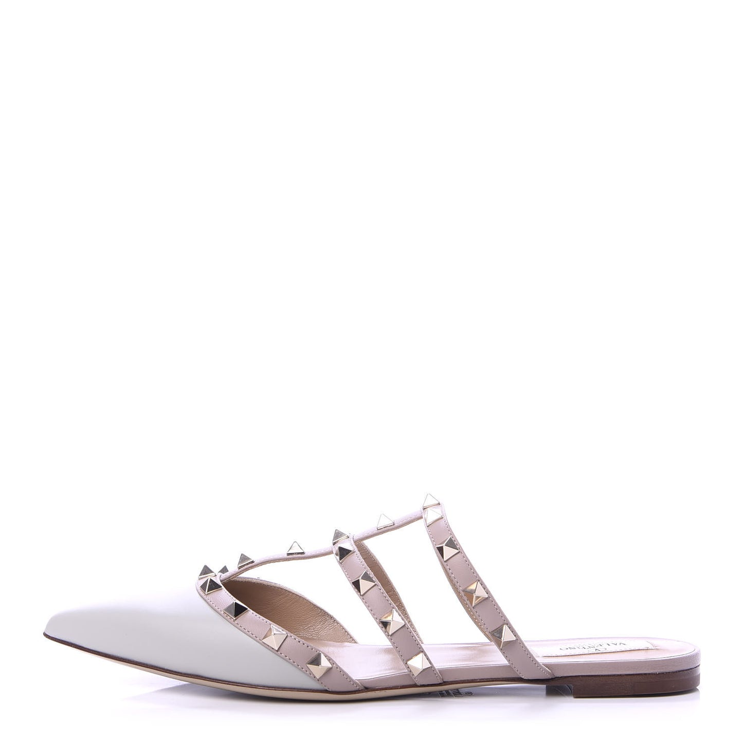 Nappa Rockstud Flat Cage Mules 39.5 Opal Grey Poudre