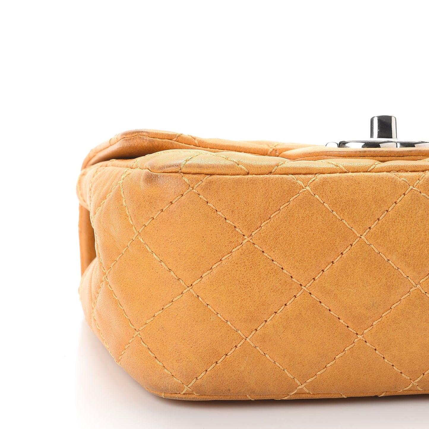 Glazed Lambskin Quilted Mini Bijoux Chain Square Flap Mango