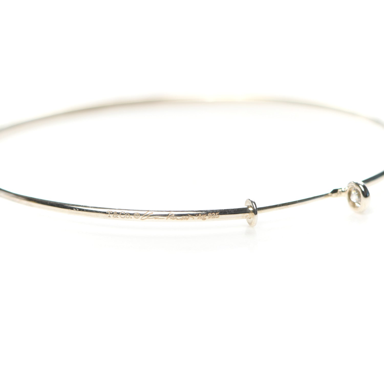 Tiffany Sterling Silver Diamond Medium Elsa Peretti Hoop Earrings 3 of 4