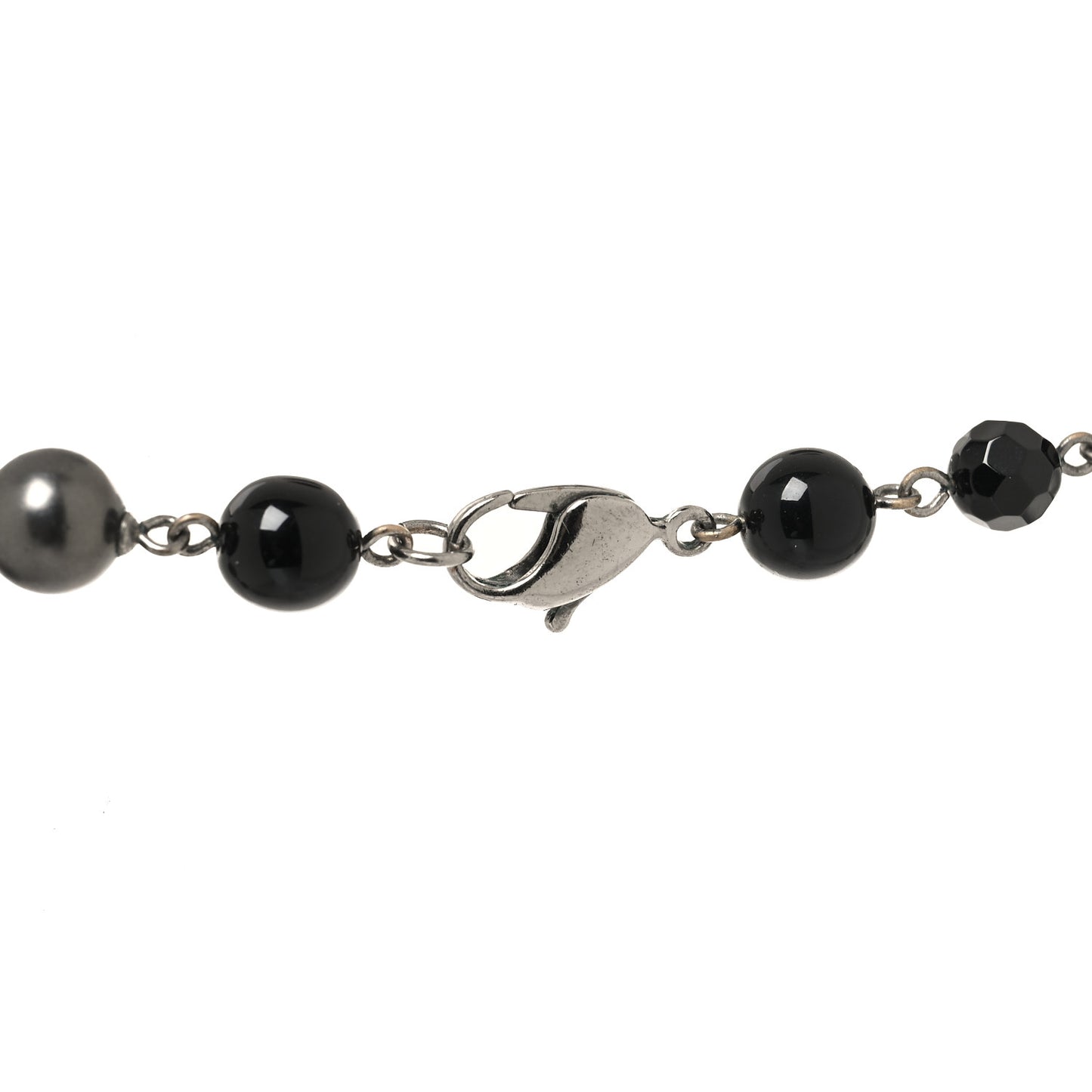 Ruthenium Pearl Beaded CC Long Necklace Black