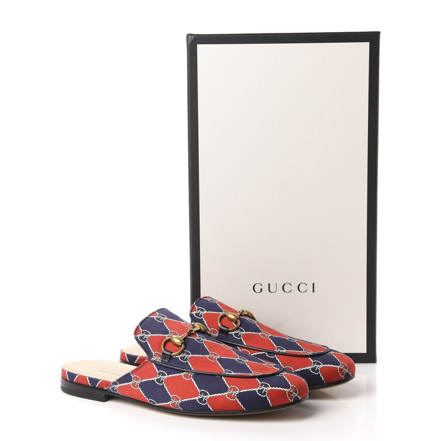 Mini GG Rhombus Chain Mens Princetown Slippers 5.5 Royal Bleuett Red