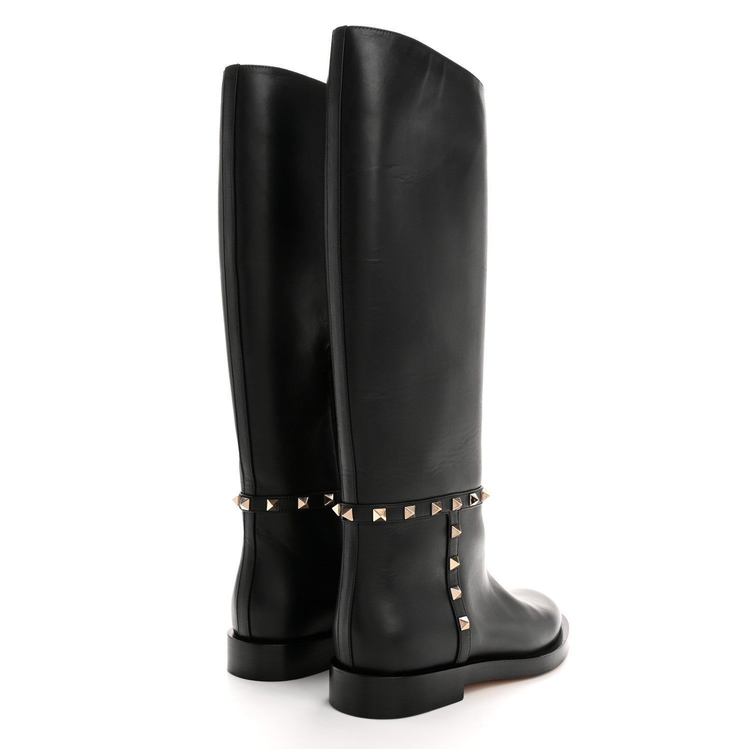 Valentino Garavani Calfskin Rockstud Knee High Flat Boots 36 Black 4 of 10