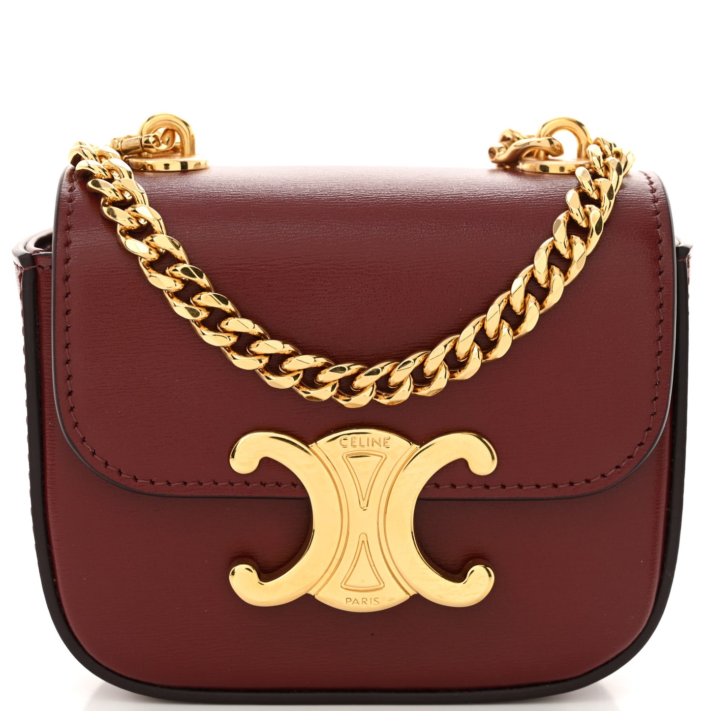 Shiny Calfskin Mini Chain Claude Burgundy