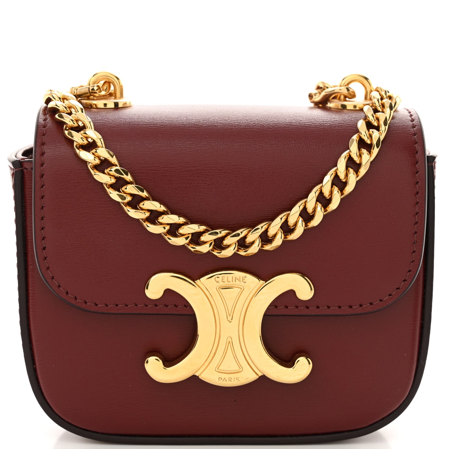 Celine Shiny Calfskin Mini Chain Claude Burgundy 8 of 10