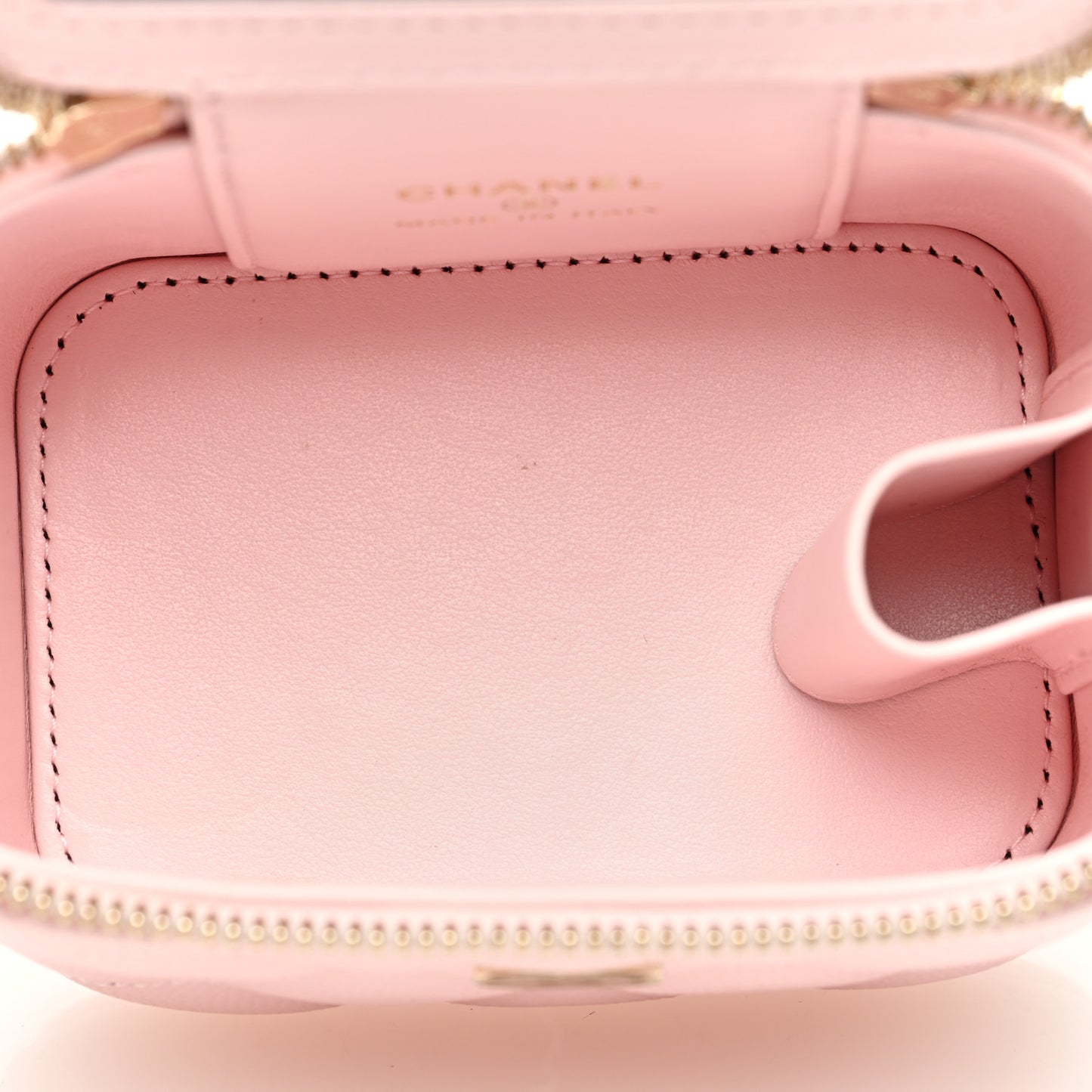 Caviar Quilted Mini Vanity Case With Chain Pink