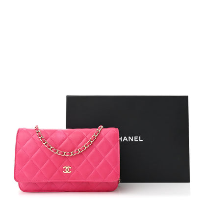 Chanel Lambskin Quilted Wallet On Chain WOC Fuchsia 17 of 17