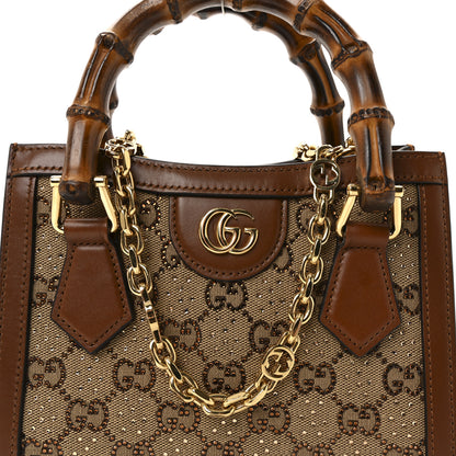 Gucci New Canvas Charisma Calfskin Crystal GG Monogram Mini Diana Tote Bag Camel Ebony 7 of 9