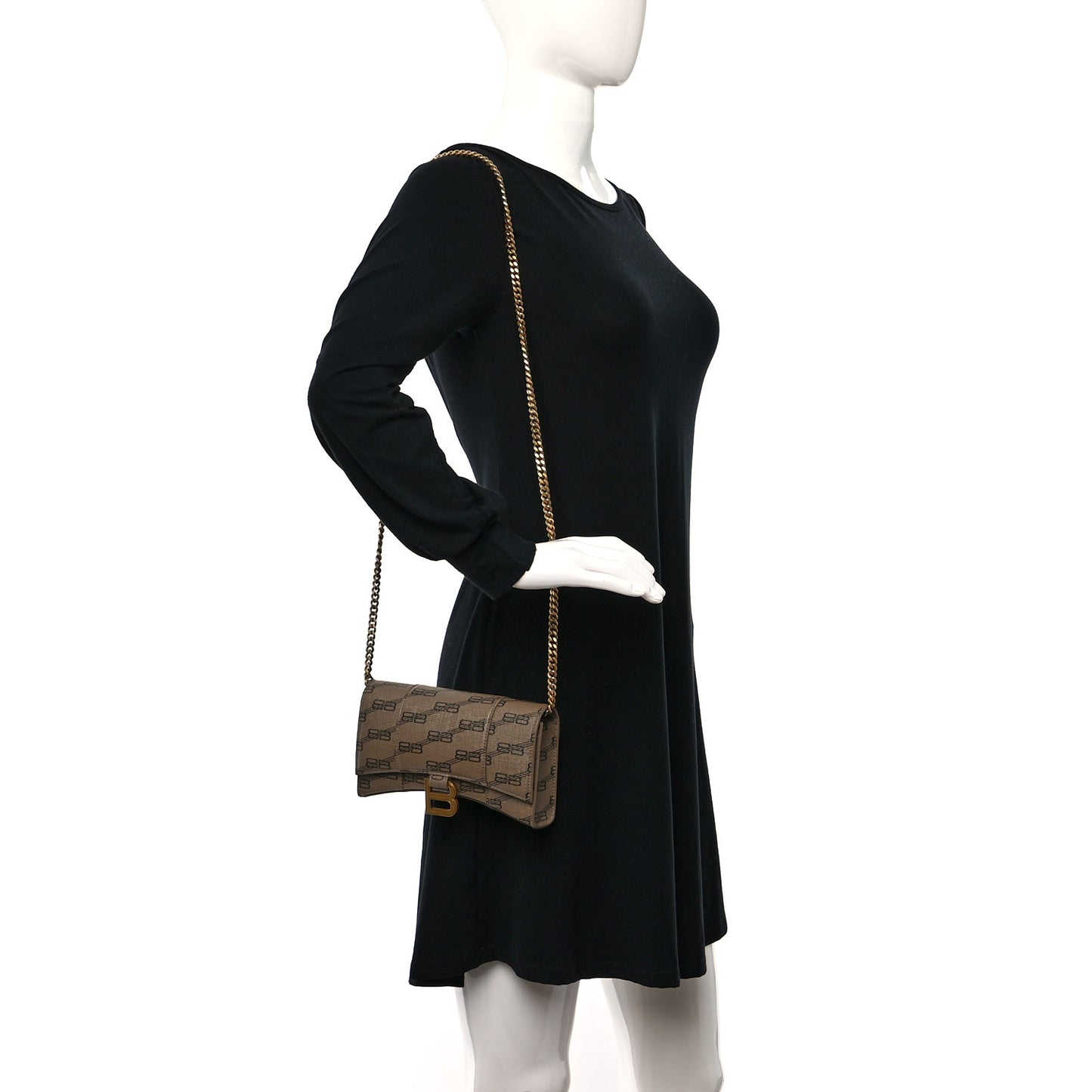 Coated Canvas BB Monogram Hourglass Chain Bag Beige Brown