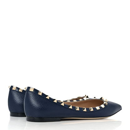 Valentino Garavani Pebbled Calfskin Rockstud Ballerina Flats 38 Marine 4 of 9