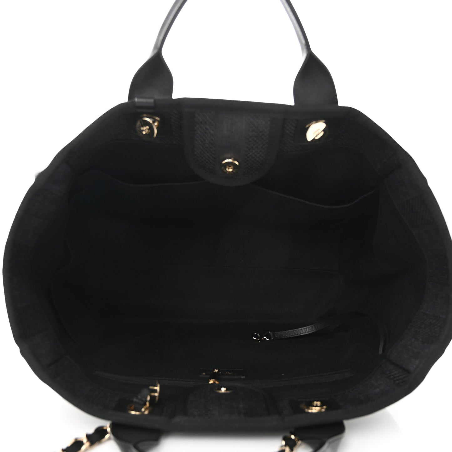 Mixed Fibers Calfskin Striped Medium Deauville Tote Black