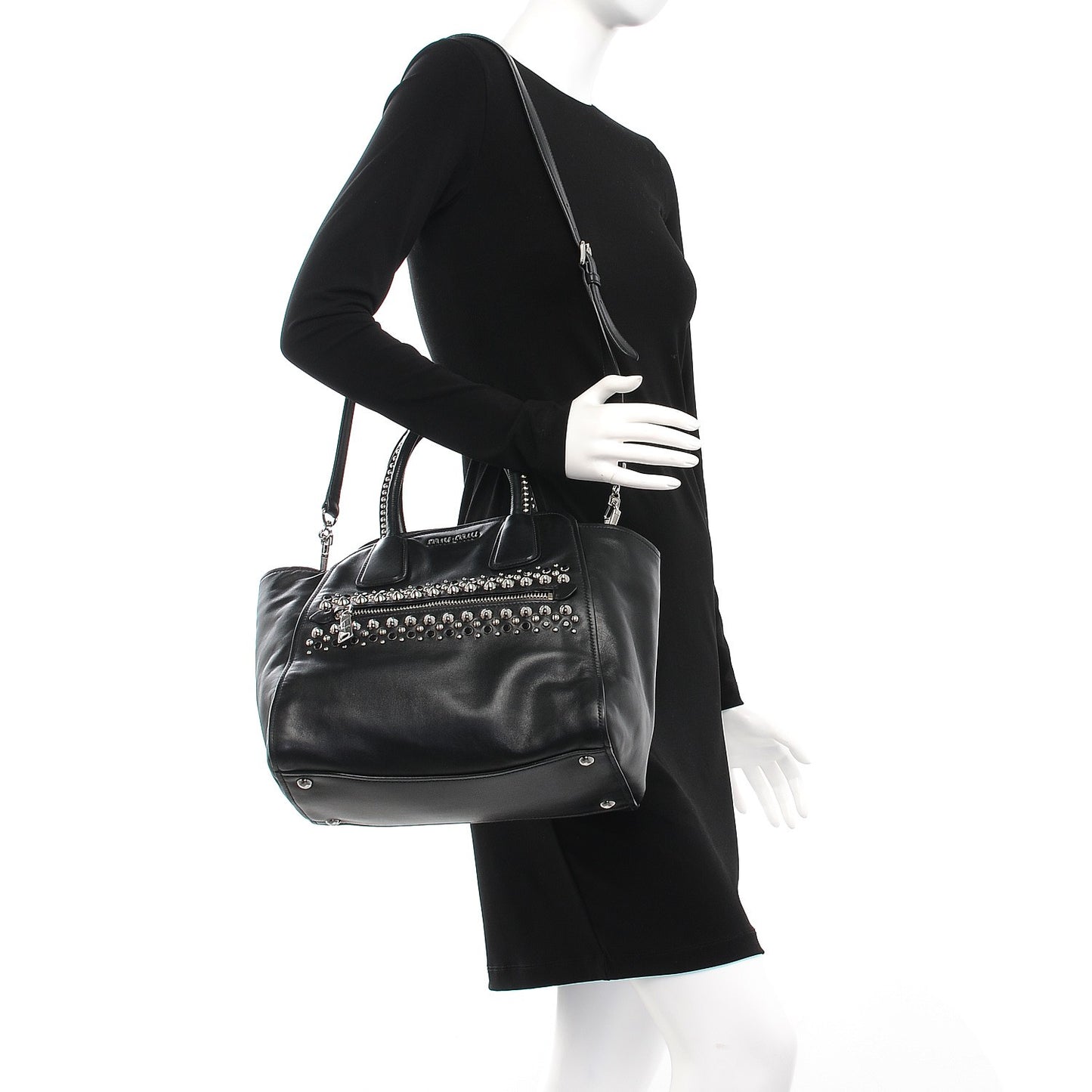 Soft Calf Studded Top Handle Bag Nero Black