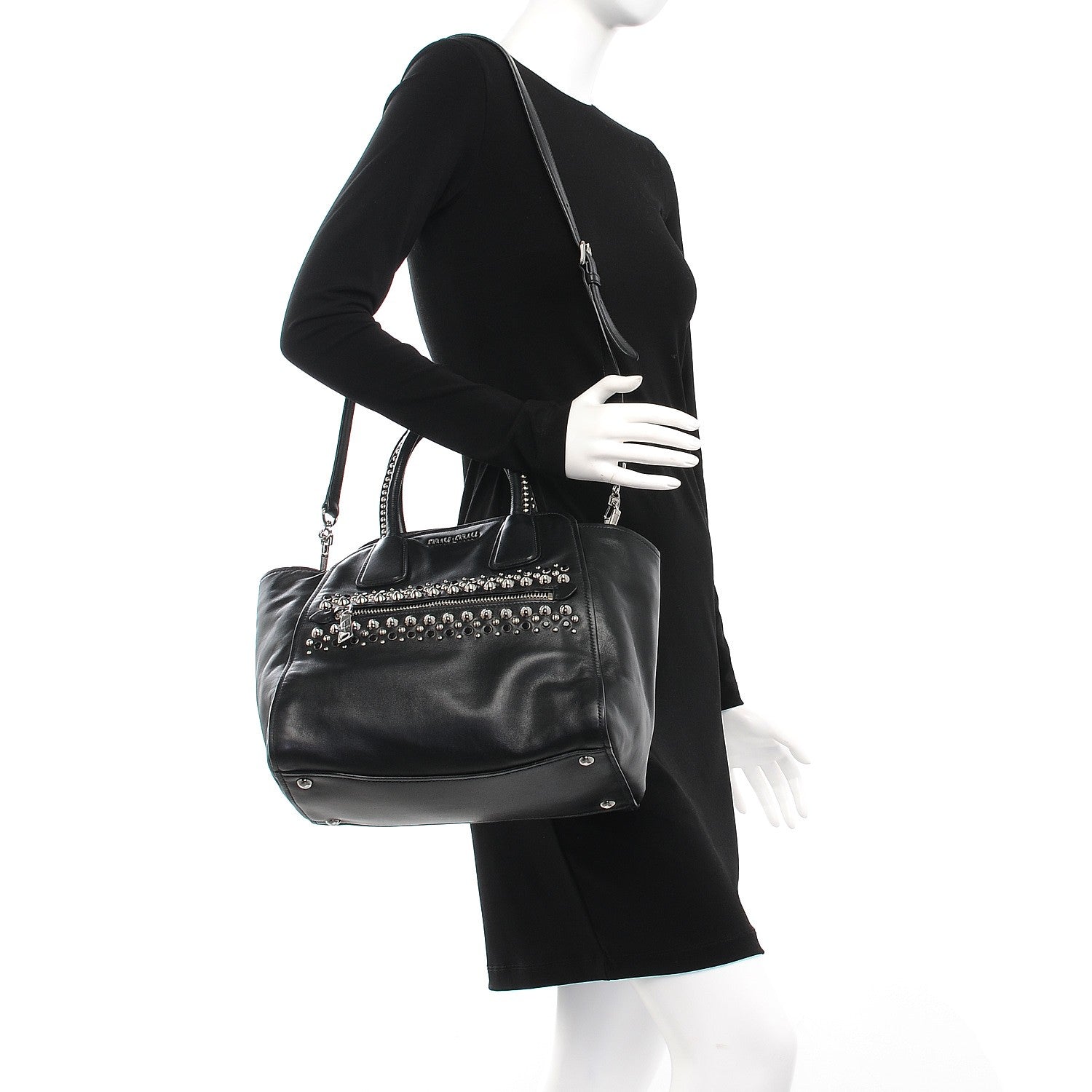 Miu Miu Soft Calf Studded Top Handle Bag Nero Black 2 of 7