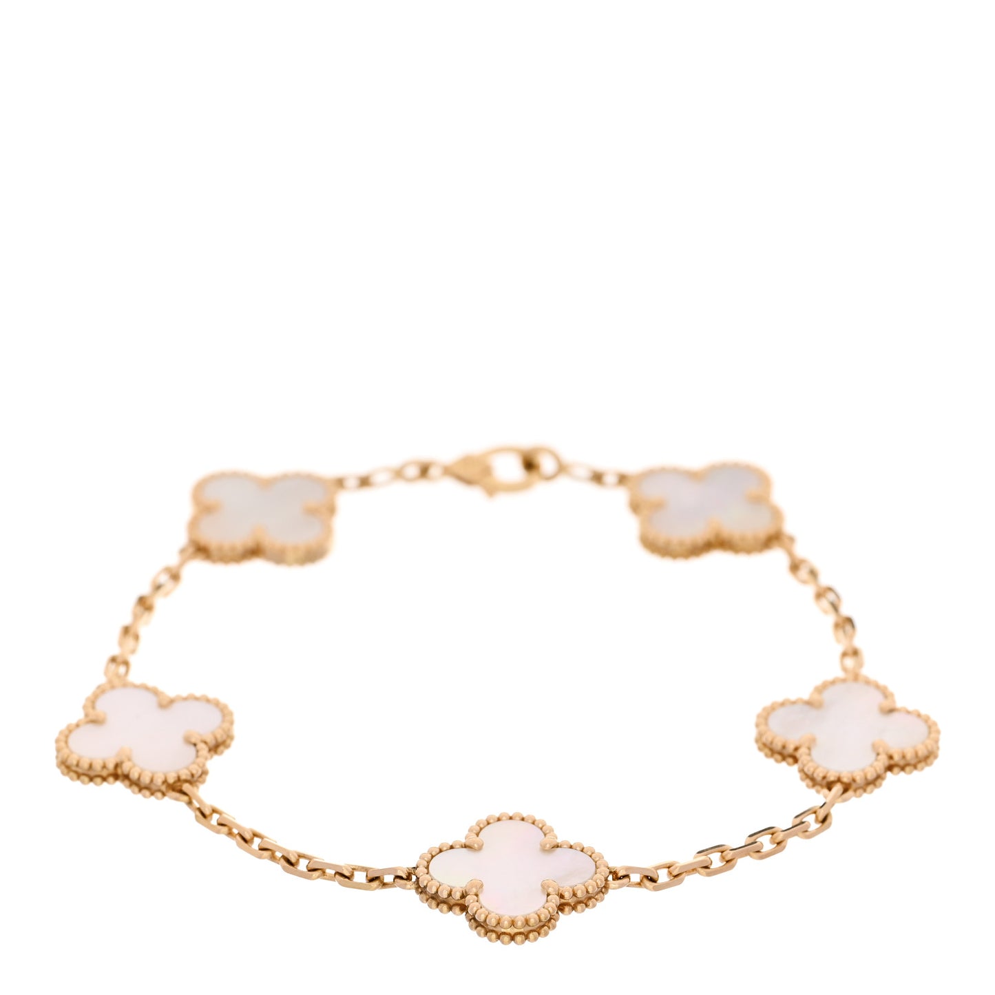 18K Yellow Gold Mother of Pearl 5 Motifs Vintage Alhambra Bracelet