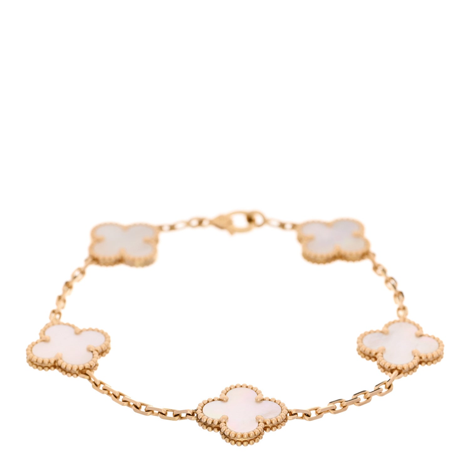 Van Cleef & Arpels 18K Yellow Gold Mother of Pearl 5 Motifs Vintage Alhambra Bracelet 1 of 4