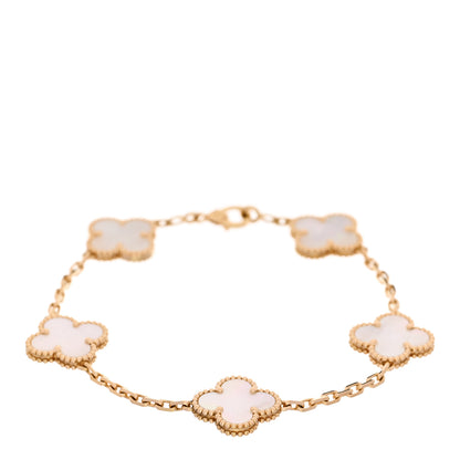 Van Cleef & Arpels 18K Yellow Gold Mother of Pearl 5 Motifs Vintage Alhambra Bracelet 1 of 4
