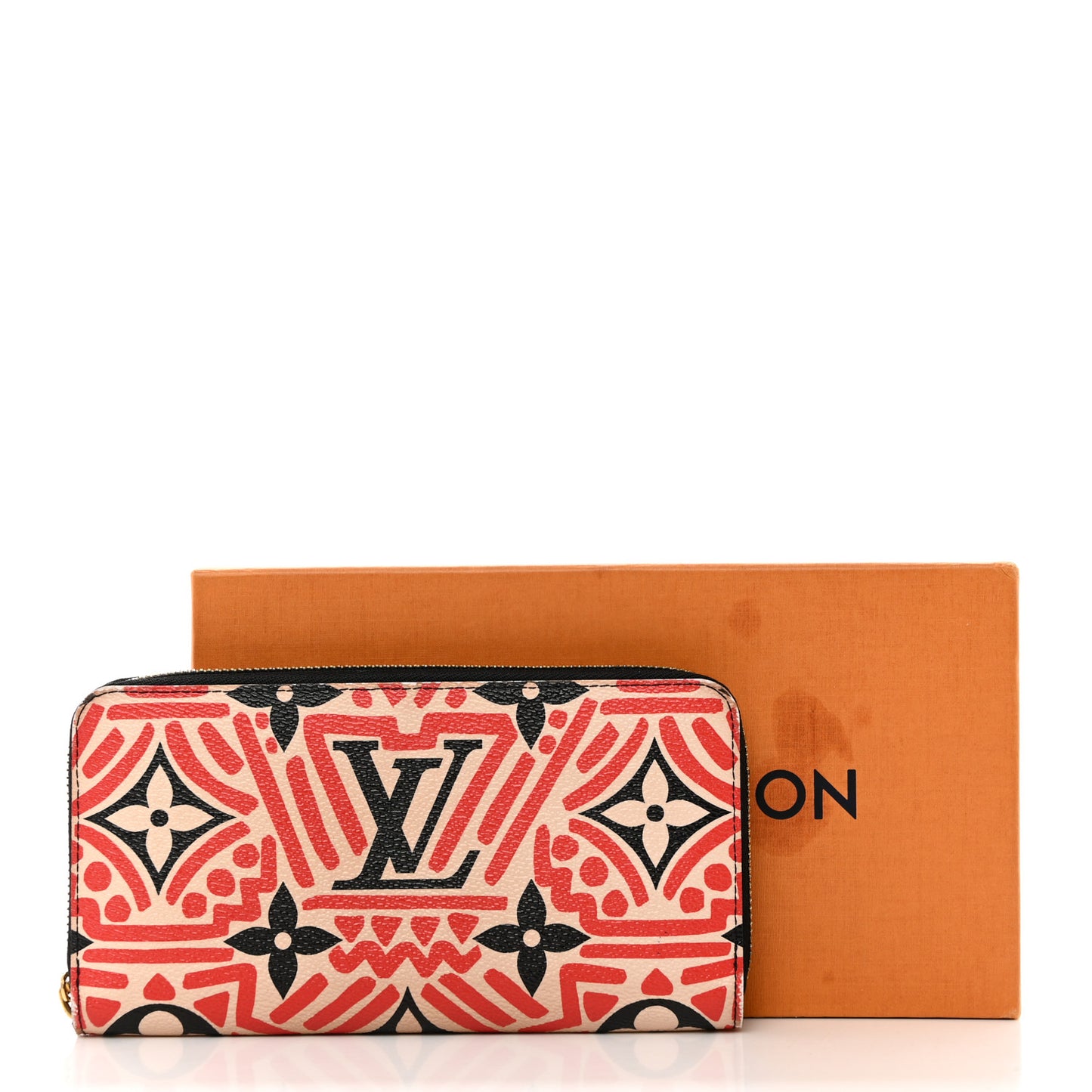 LOUIS VUITTON Monogram Giant Crafty Zippy Wallet Creme Rouge Black
