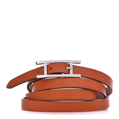 Hermes Tadelakt Hapi 3 MM Triple Tour Bracelet L Orange 1 of 8