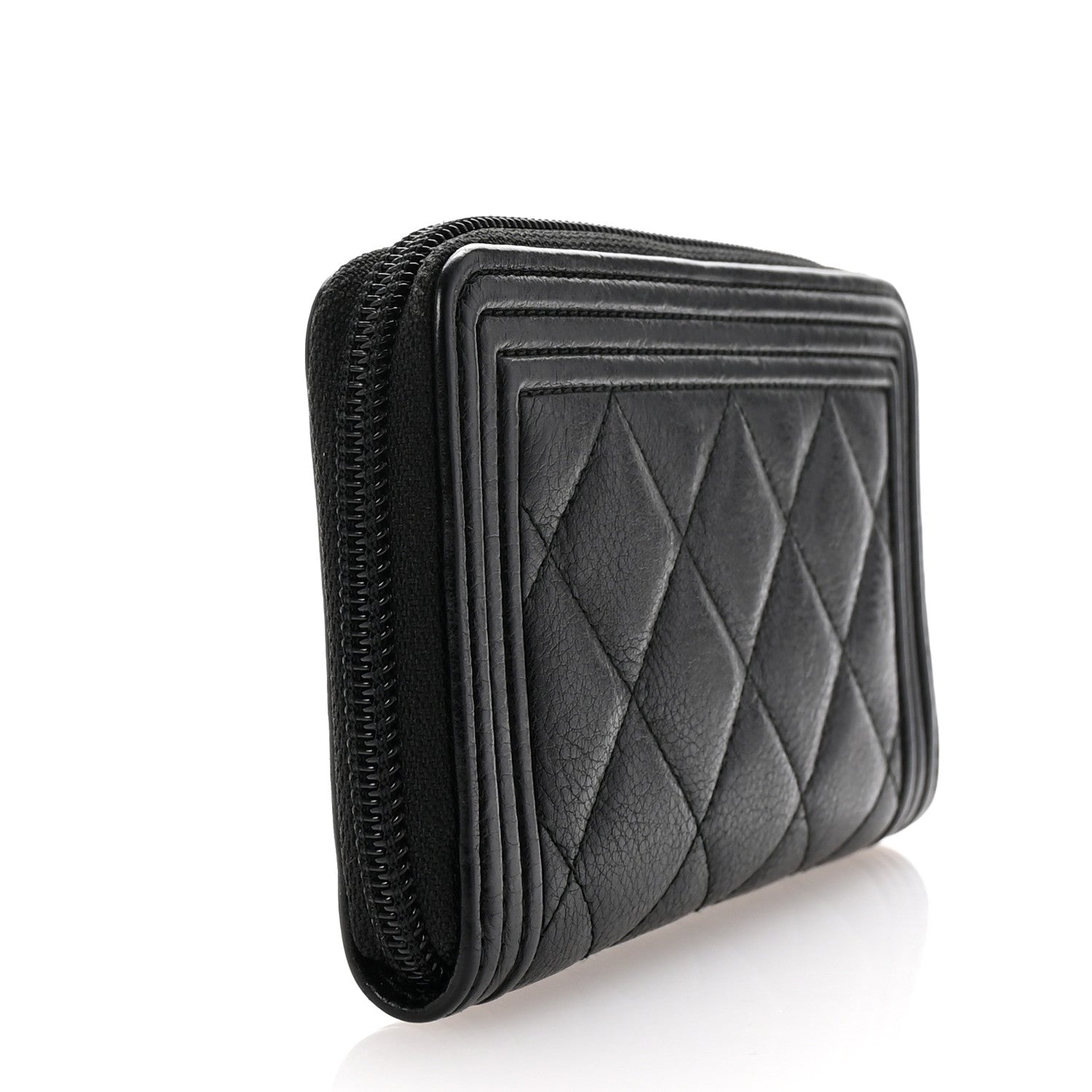 Chanel Calfskin Quilted Small Boy Zip Around Wallet Black 3 of 8