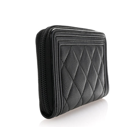 Chanel Calfskin Quilted Small Boy Zip Around Wallet Black 3 of 8