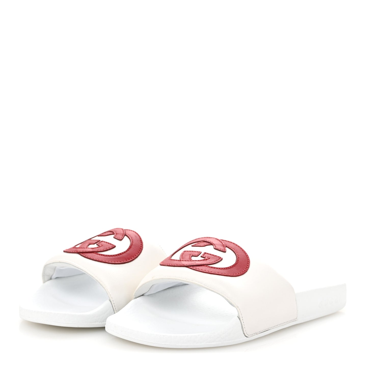 Nappa Miro Soft Calfskin Womens Interlocking G Slide Sandals 39 Great White Hibiscus Red