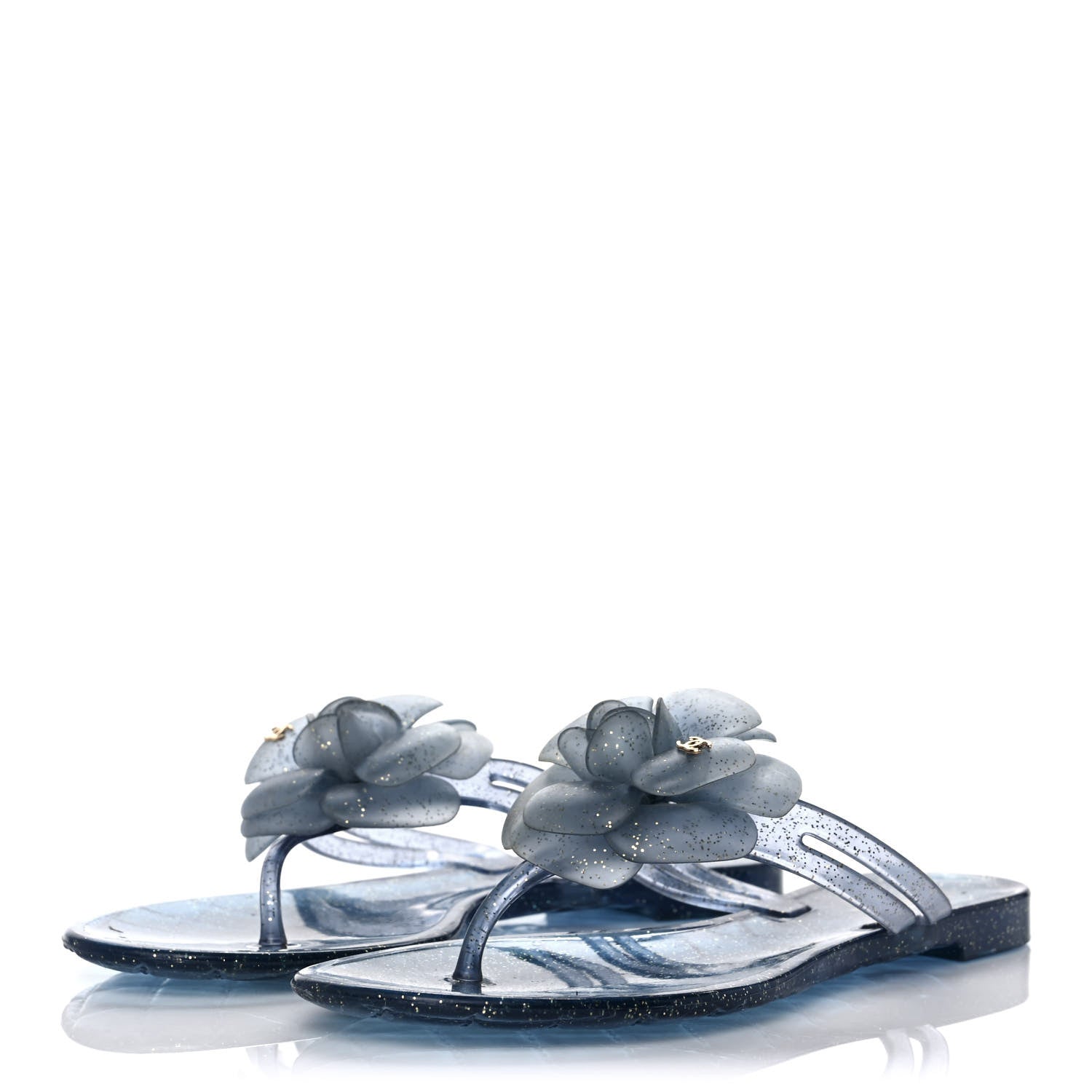 Chanel Jelly Camellia Glitter Thong Sandals 36 Blue 3 of 7