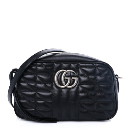 Gucci Calfskin Matelasse Aria Small GG Marmont Chain Shoulder Bag Black 1 of 7