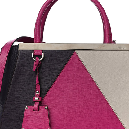 Fendi Vitello Elite Triangle Inlay Petite 2Jours Tote Magenta 8 of 12