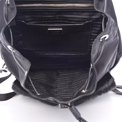 Prada Tessuto Nylon Saffiano Fur Backpack Black 5 of 12