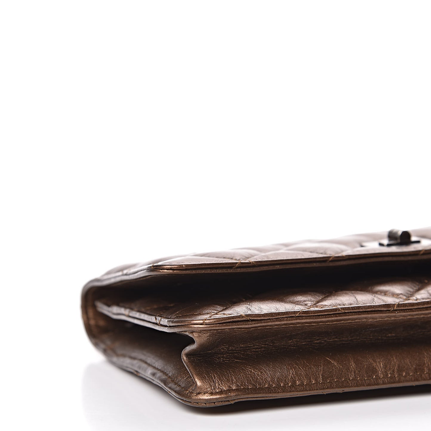 Metallic Aged Calfskin Quilted Reissue Wallet On Chain WOC Bronze