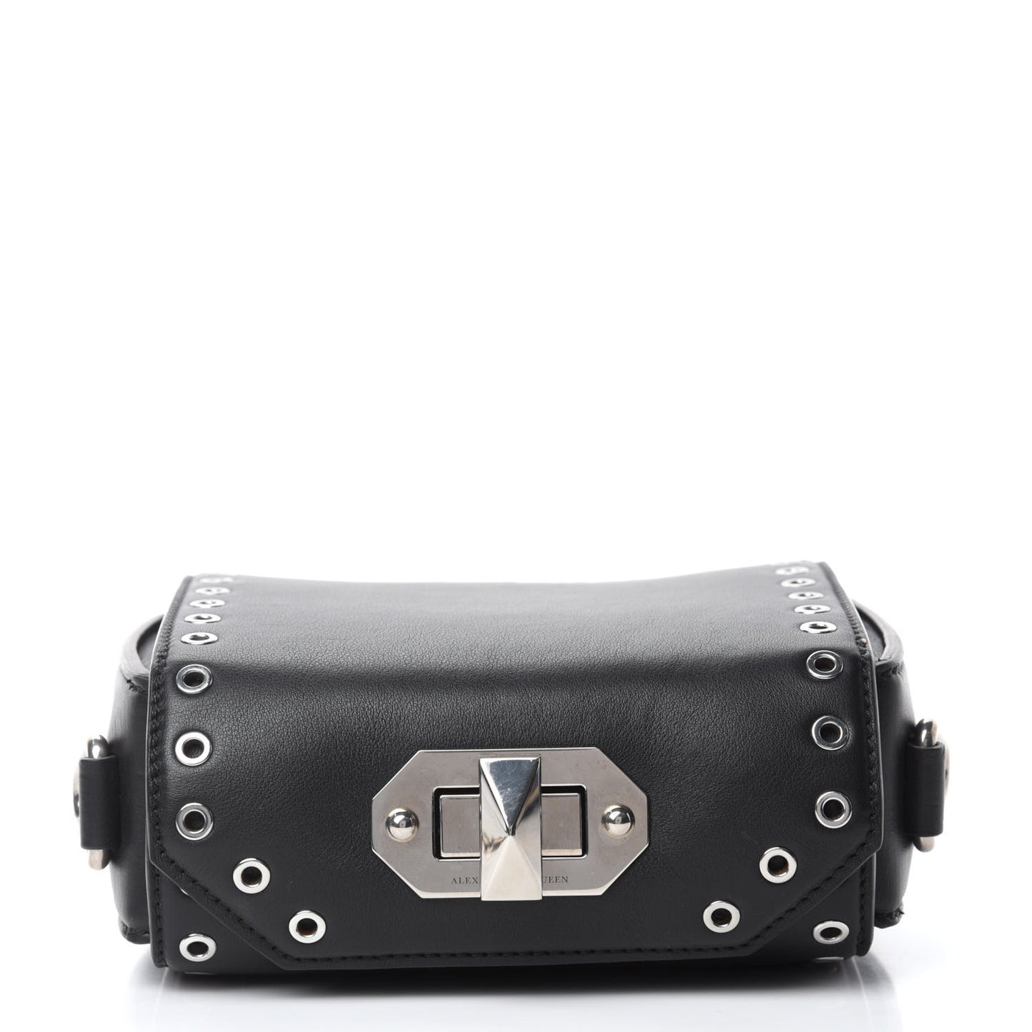 Fine Grain Goatskin Perforated Box Shoulder Bag 16 Black