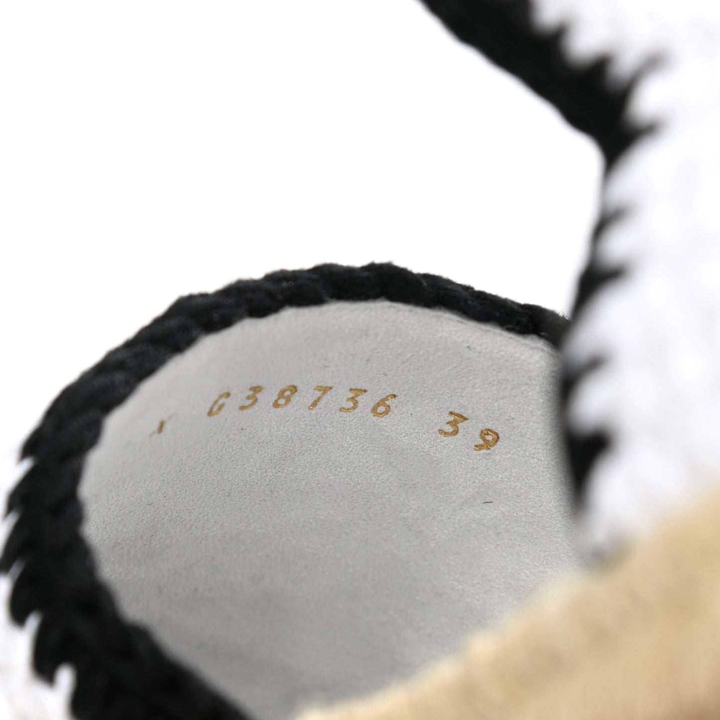 Braided Knit Cap Toe CC Ankle Strap Espadrilles 39 White Black