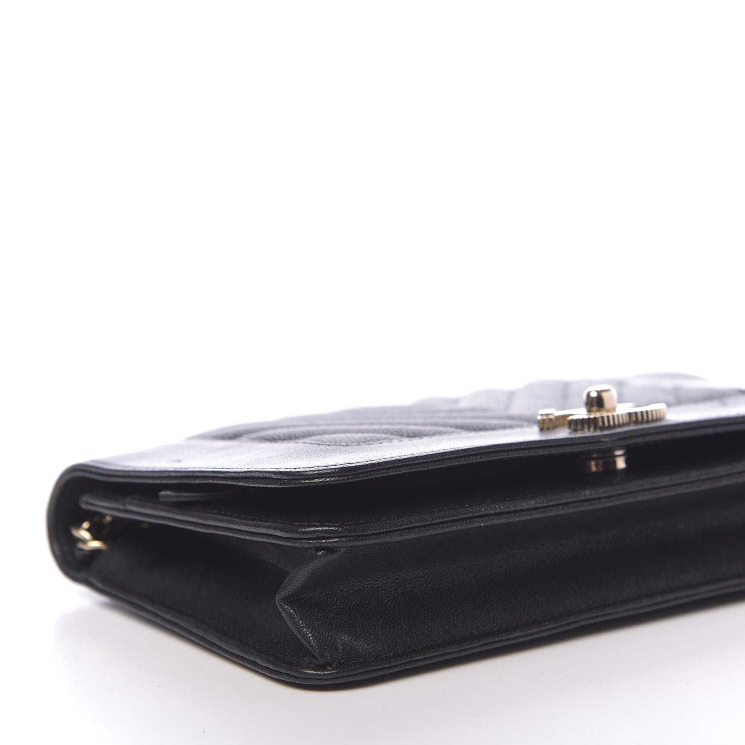 Chanel Caviar Sheepskin Chevron Quilted Vintage Mademoiselle Wallet On Chain WOC Black 9 of 17