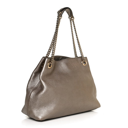 Gucci Metallic Pebbled Calfskin Medium Soho Chain Shoulder Bag Golden Beige 3 of 13