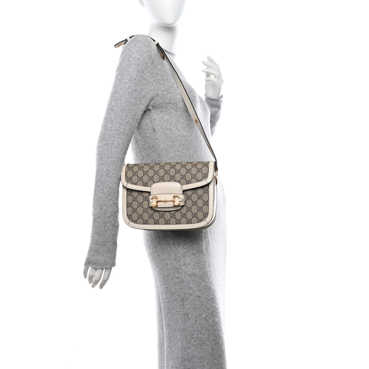GG Supreme Monogram Horsebit 1955 Shoulder Bag Beige Mystic White
