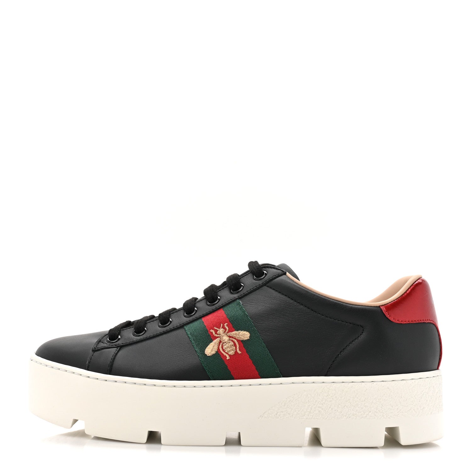 Gucci Calfskin Web Bee Embroidered Womens Ace Platform Sneakers 39 Black 1 of 9