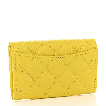 Chanel Caviar Quilted Flap Card Holder Wallet Yellow 3 of 9
