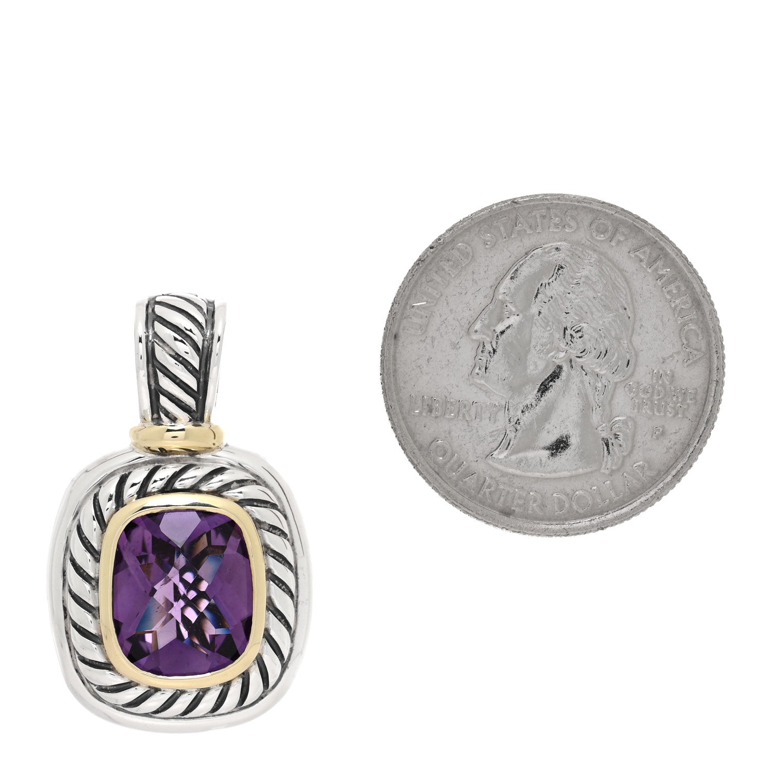 David Yurman Sterling Silver 14K Yellow Gold Amethyst 10mm Albion Pendant 2 of 3